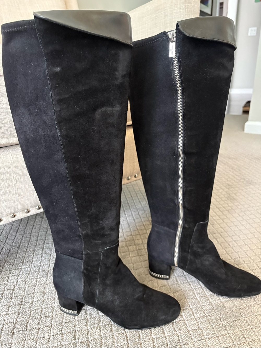 Michael Kors Black Suede Over-the-Knee Zip Boots with Leather Trim